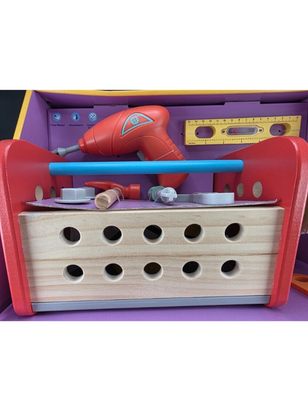 Gigglescape Construction Play Set 36-Piece With Electric Drill & Wooden Toolbox - Picture 3 of 12